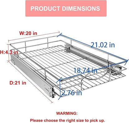 Sikarou Pull Out Cabinet Organizer 20" W x 21" D, Heavy Duty Kitchen Cabinet Pull Out Shelves, Slide Out Wire Basket for Kitchen Cabinets, Bathroom, Pantry, Chrome Finish