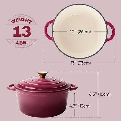 6 Quart Dutch Oven Pot with Lid, Non Stick Enameled Cast Iron Dutch Oven for Bread Baking, Heavy-Duty, Oven Safe Ceramic Cookware Up to 500°F for Baking, Braising, Stews, Roasting, Rose