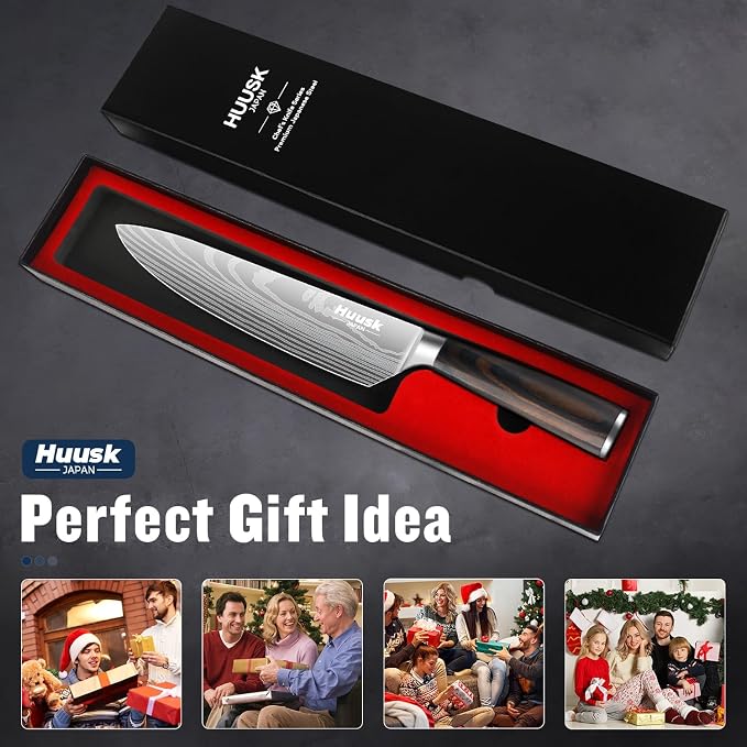 Huusk Chef Knife 8 Inch, Japanese Steel Gyuto Knife, Ultra Sharp Kitchen Knives with Ergonomic Handle, Christmas Gifts for Women and Men