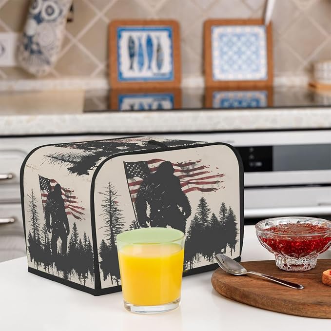 4 Slice Flag USA Bigfoot Toaster Cover Waterproof Dust Fingerprint Bread Machine Cover Washable Kitchen Appliance Protector For Home Kitchen Bakeware Table Decor Women Gifts