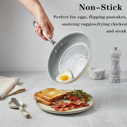 Cookware Ceramic Nonstick Frying Pans: 3Pieces Non Stick Skillet 8 9.5 11 Inches - Healthy Egg Fry Pans - Free of PTFE,PFOA,PFAS