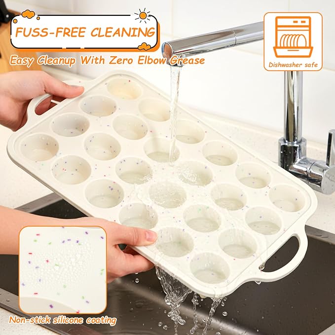 SHENLIU 4 Pcs Silicone Baking Pan Set, Mini Muffin Pan For Baking With Metal Reinforced Frame, Nonstick Loaf, Mini Muffin, Round Pans, Cupcake Baking Pans Molds for Oven, Dishwasher Safe Brownie Pan