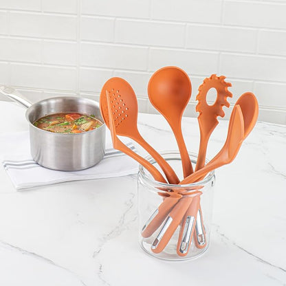 Restaurantware Silicone Utensil Set Pack of 10 Non-Slip Handle 6-Piece Kitchen Tool Set, Heat-Resistant Dishwasher-Friendly Cooking Accessories, Durable Orange Cooking Utensils