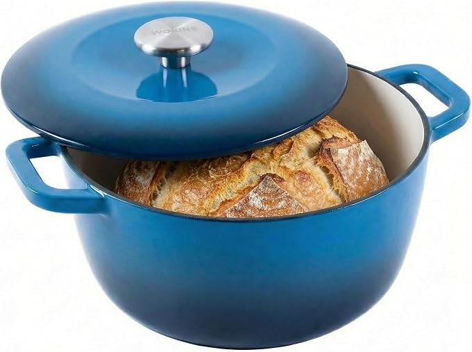 5QT Enamel Cast Iron Dutch Oven with Lid,Dual Handles,Versatile Heavy-Duty Non-toxic Cookware for Sourdough Bread Baking,Braising,Stews,Roasting,Oven Safe up to 500°F blue