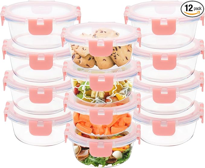 GULFLIN 12 Pack 13oz Small Glass Food Storage Containers with Lids Airtight, Leak-Proof Round Meal Prep Containers Set, Freezer to Microwave Safe, Dishwasher Safe