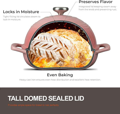 Overmont 6QT Enameled Cast Iron Bread Oven — Taller Body for Even Baking, Durable & Easy-to-Clean, Includes Dome Lid, Cotton Potholders & Cookbook, Perfect for Home Bakers & Sourdough Enthusiasts