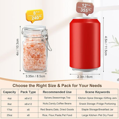 Spice Jars 8 oz Glass Jars with Airtight Lids, Set of 12 Small Glass Spice Jars with Labels, Kitchen Storage Containers for Herbs, Seasoning, Pantry Organization