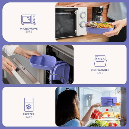 HOMETALL Stackable Bento Box for Adult Kids, Large Capacity 1900ml , Leak-Proof Lunchbox Containers with Utensil Set for Dining Out, Work, Picnic, School