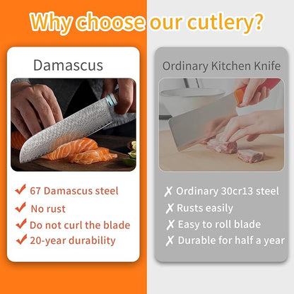 Kuwata Santoku Knife, Professional Japanese VG10 Damascus Steel Kitchen Santoku Knife, Ergonomic Wood Chef Knife Handle, Super Sharp Chefs Knives with Gift Box