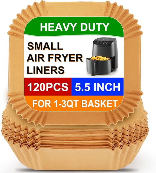 BYKITCHEN Small Air Fryer Liners for 1 to 3 QT Airfryer, 5.5in Mini Airfryer Parchment Paper Sheet, Compatible with CHEFMAN 2 Quart, Cosori 2.1QT, Dash 2.6Qt, Instant Pot Vortex 2QT Airfryer (120PCS)