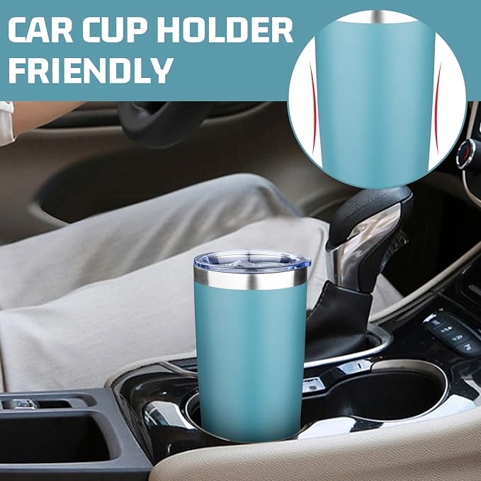 20oz Tumbler with Lid Double Wall Vacuum Insulated Travel Coffee Mug Stainless Steel Thermal Cup Powder Coated Sturdy Coffee Tumbler for Hot and Cold Beverage (Glacier blue,1)