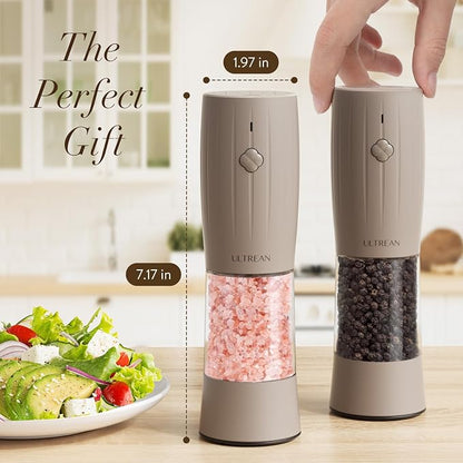 Ultrean Pepper Grinder, Electric Salt and Pepper Grinder Shaker with USB-C Rechargeable, 6 Adjustable Coarseness, LED Light, Larger Capacity Pepper Mill, Kitchen Gadget & Housewarming Gift, Brown