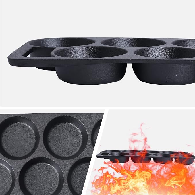 YOLOPLUS+ Pre-seasoned Cast Iron Muffin Pan with Heat Resistant Gloves，16 Inch 8 Cups Biscuit Pan with Handle for Biscuits, Cupcake,Muffins, and Scones