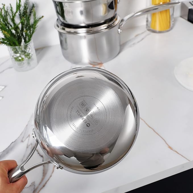 KEAWELL K3 Premium 1.5-Quart Tri-Ply Fully Clad Stainless Steel Saucepan with Lid, Induction & Oven Safe up to 600°F, Even Heating, Professional Cookware for All Stovetops (1.5-Qt)