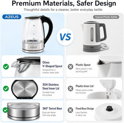Azeus 1.8L Electric Kettle CX-817 - Fast Boil, Auto Shut-Off, Boil-Dry Protection, 360° Swivel Base - Stainless Steel Water Boiler for Tea, Coffee, and Hot Water