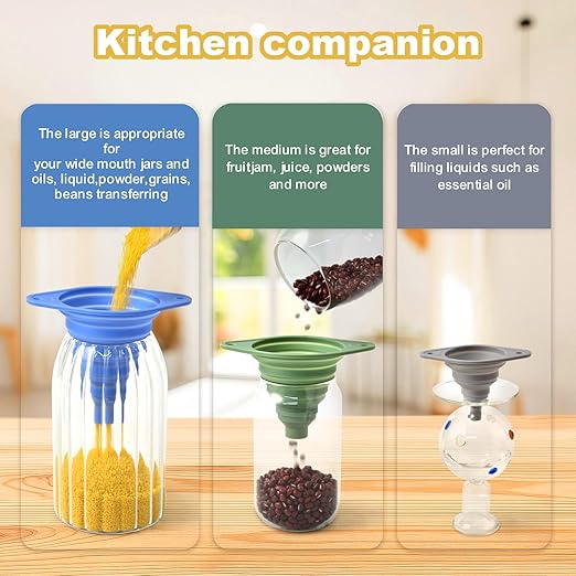 Kitchen Funnel Set of 3,Small and Large,Funnels for Kitchen Use Filling Bottle,Folding Silicone Funnel Used for Transferring Liquids in The Kitchen