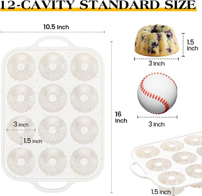 3 Inch Silicone Mini Fluted Tube Cake Pans with Metal Reinforced Frame, 12-Cavity Mini Flan Molds, Non-stick Silicone Baking Mold (2 Pc)