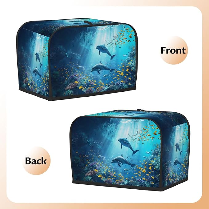 Deep Sea Animal Fish Toaster Cover 2 Slice Wide Slot Washable Kitchen Appliance Covers Fingerprint Bread Machine Dust Cover Small Toaster Oven Accessories Covers Bread Maker Bag Women Gift