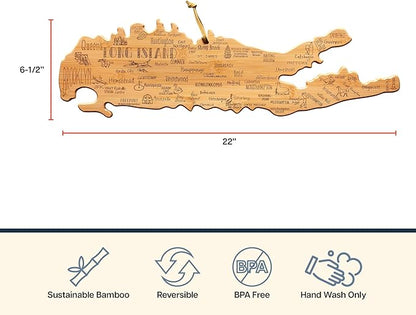 Totally Bamboo Destination Long Island Shaped Cutting Board – Bamboo Charcuterie and Serving Board with Hang Tie for Wall Display