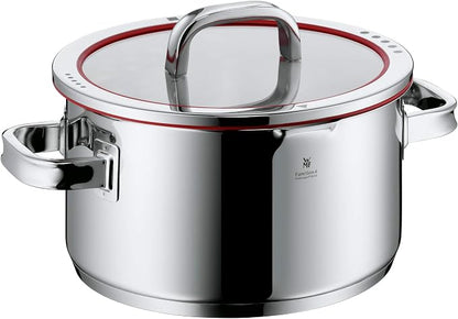 WMF Function 4 Induction Saucepans Set of 4 Polished Cromargan Stainless Steel Glass Lid with 4 Pouring Functions Induction Pots Internal Scale