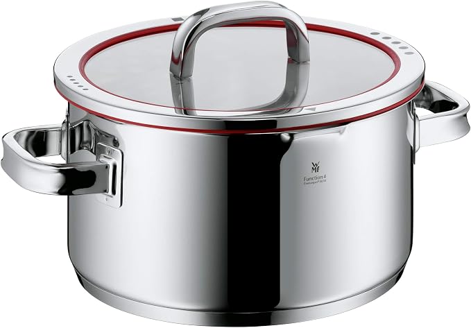 WMF Function 4 5-Piece Induction Saucepan Set, Glass Lid with 4 Pouring Functions, Polished Cromargan Stainless Steel, Induction Pots Set, Inner Scale