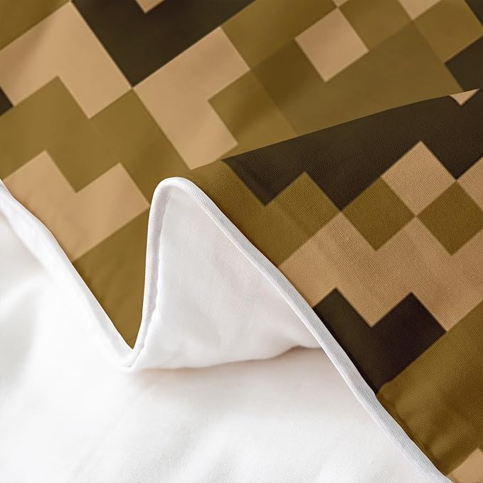 100% Nature Cotton Pixelated Style Square Grid Duvet Cover Queen Size 3 Pcs Brown Green Army Camo Bedding Set Room Decor Gifts Cartoon Gamepad Modern Comforter Cover,Comforter Not Included