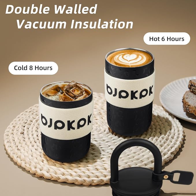 BJPKPK 10oz Insulated Tumbler With Lid And Handle Stainless Steel Travel Mug Loop Coffee Tumbler Cups,Black Leopard