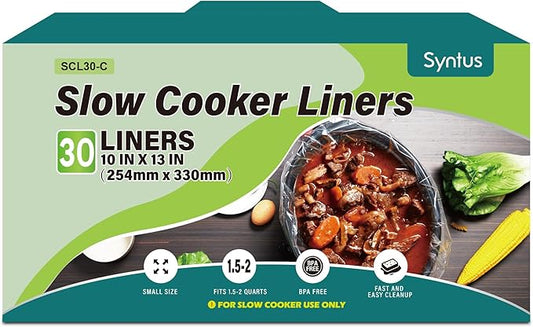 Syntus Slow Cooker Liners, 30 Count Cooking Bags Large Size Disposable Pot Liners Plastic Bags, Fit 1.5QT to 2QT for Slow Cooker Cooking Trays, 10"x 13", 30 Liners