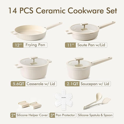 SENSARTE 14 Pcs Pots and Pans Set Nonstick, Non toxic Ceramic Cookware Set with Nanoscale Dense Coating, High Heat Resistant Induction Cookware, Healthy Kitchen Cooking Set, PFOA/PFAS/PTFE Free