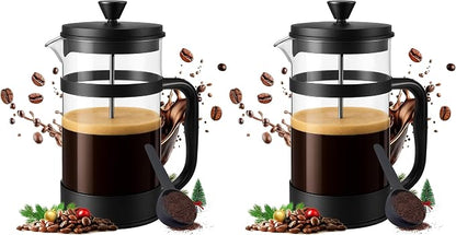 Utopia Kitchen Borosilicate Glass French Press Coffee Maker 34 oz, Heat-Resistant Cafetiere & Tea Maker, Thickened Glass Coffee Press for Travel and Camping, Black (Pack of 2)