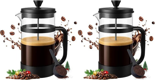 Utopia Kitchen Borosilicate Glass French Press Coffee Maker 34 oz, Heat-Resistant Cafetiere & Tea Maker, Thickened Glass Coffee Press for Travel and Camping, Black (Pack of 2)