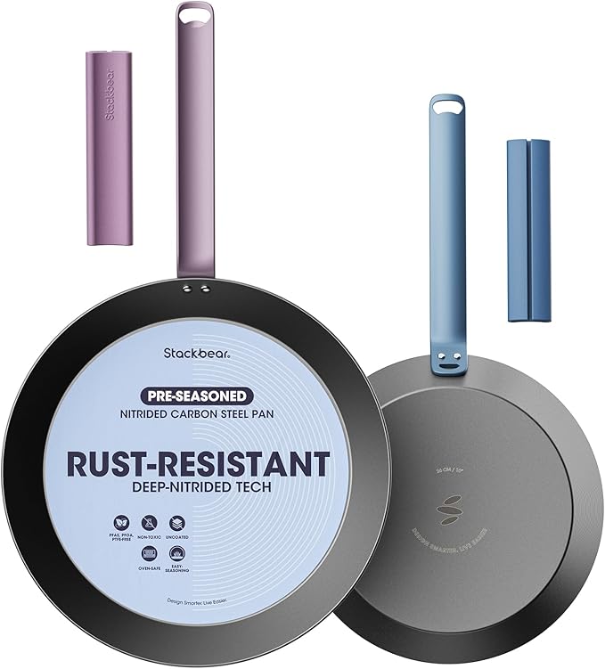 Carbon Steel Skillet Set 10 & 12 Inch, Nitrided Carbon Steel Frying Pan Duo, Preseasoned Rust Resistant Cookware, Induction & Oven Safe Kitchen Set