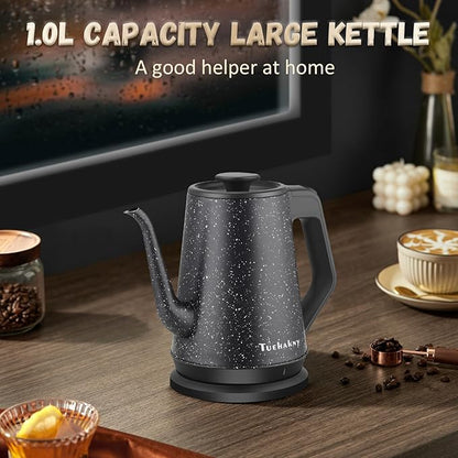 Gooseneck Electric Kettle, 1L Pour Over Coffee Kettle, 1000W Fast Boil Stainless Steel Water Boiler, for Tea Coffee, Office Dorm Kitchen, Auto Shut-Off, Black Star Design, BPA-Free