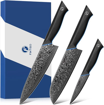 3PCS Kitchen Knife Set, Ultra Sharpe Chef Knife Set Forged of 67-Layer Japanese Damascus Steel, Premium Knives Set Professional Sharp Knives Set with G10 Handle