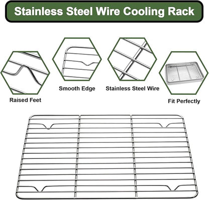 Baking Sheet Tray Cooling Rack with Silicone Mat Set, Stainless Steel Cookie Pan For Oven, Set of 9 (3 Sheets + 3 Racks Mats), Warp Resistant & Heavy Duty & Easy Clean, Grey