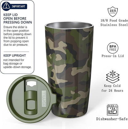 TILUCK 20 oz Insulated Tumbler with BPA-Free Lid, Stainless Steel Vacuum Travel Coffee Mug, Double Wall Coffee Tumbler（20oz，Camouflage）