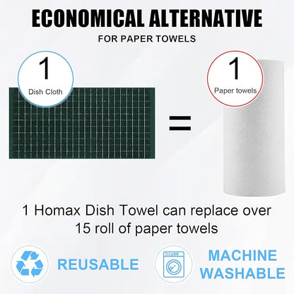 Homaxy 100% Cotton Terry Kitchen Towels(Blackish Green, 13 x 28 inches), Checkered Designed, Soft and Super Absorbent Dish Towels, 8 Pack