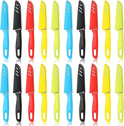Lothee 20 Pcs Paring Knife Bulk, 5 Colors Fruit & Vegetable Knife, Stainless Steel, Ultra Sharp, Plastic Handle, 3.94 Inches