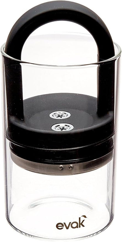 Prepara Evak Classic Airtight Glass Storage Container, Black, Medium (6" x 3.7", 0.5 LB) — Borosilicate Glass with Twin-Valve Lid, Keeps Coffee, Spices & Dry Goods Fresh, BPA-Free