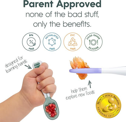 NumNum Baby Spoons Set, Baby Essentials Pre-Spoon GOOtensils for 6+ Months, First Stage Self-Feeding Spoons for Baby Led Weaning (BLW), Silicone Toddler Utensils, BPA-Free, 6 Pack Rainbow