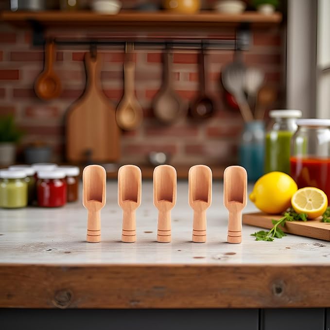 5Pcs Mini Wooden Spoon, Mini Bamboo Spoons, Bath Salt Spoon Condiment Wooden Spoon Cooking Spoons for Kitchen and Dining Spices Beans Rice Flour Sugar Tea