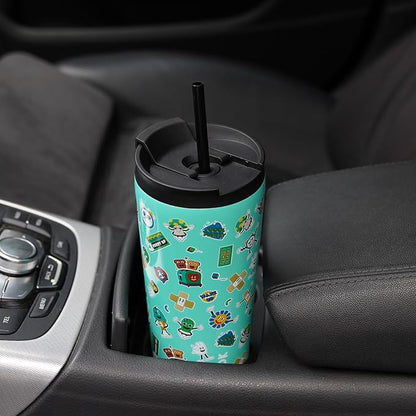BJPKPK 18oz Insulated Tumbler With lid And Straw Stainless Steel Tumblers Travel Coffee Mug Reusable Thermal Cup,Hawaii Fruits Yellow