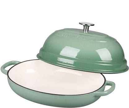 EDGING CASTING Enameled Oval Cast Iron Dutch Oven Pot with Lid, Bread Dutch Oven for Sourdough Bread Baking, Dutch Oven Bread, Bread Oven, 6QT, Sage Green