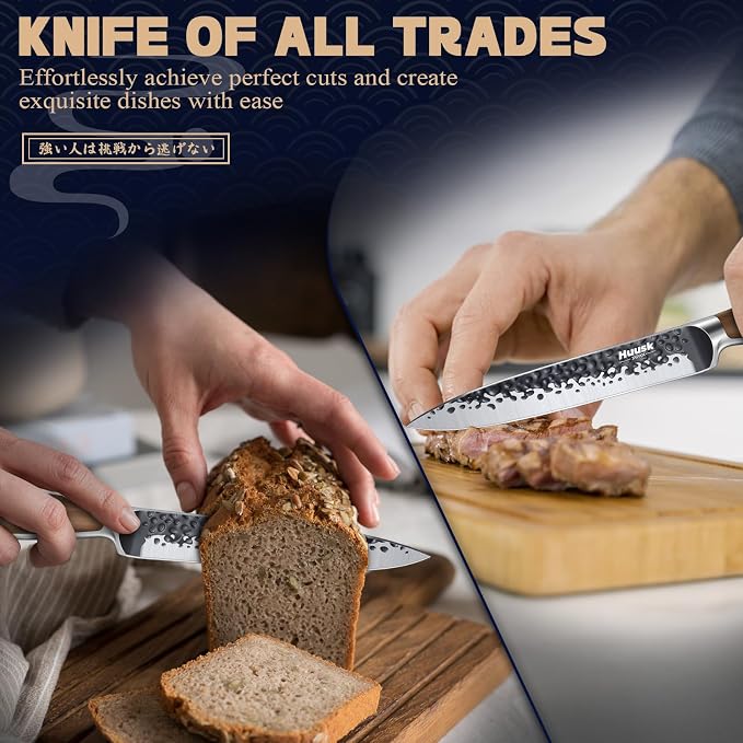 Huusk Kitchen Utility Knife 5.5" Paring Knife Ultra Sharp High Carbon Steel Tomato Knives Japan Chef Knife Multipurpose Kitchen Knife for Fruit and Vegetable with Premium Present Box