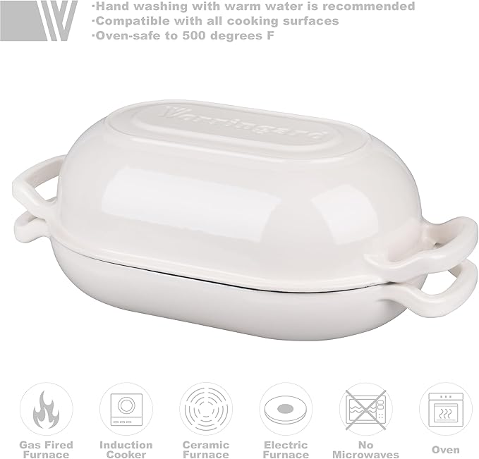 VORRINGARD Enameled Cast Iron Sourdough Bread Oven, Dutch Oven, Loaf Cast Iron Bread Pan for Homemade Bread Baking, Meatloaf Pan with Lid, 5QT, White