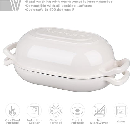 VORRINGARD Enameled Cast Iron Sourdough Bread Oven, Dutch Oven, Loaf Cast Iron Bread Pan for Homemade Bread Baking, Meatloaf Pan with Lid, 5QT, White