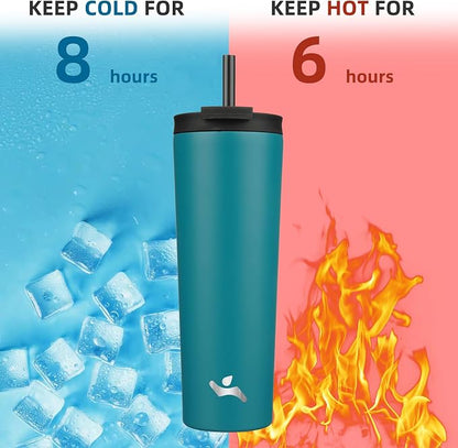 Konokyo 30 OZ Insulated Tumbler with Lid and 2 Straws Stainless Steel Water Bottle Vacuum Travel Mug Coffee Cup,Blue