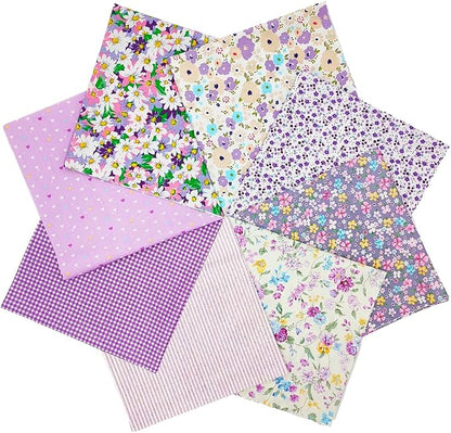 8 pcs/lot Fabric Bundles Top Cotton 19.69" x 19.69" (50cm x 50cm) Quilt, Pre-Cut Squares Sheets for Patchwork Sewing Quilting Crafting, Purple Floral.