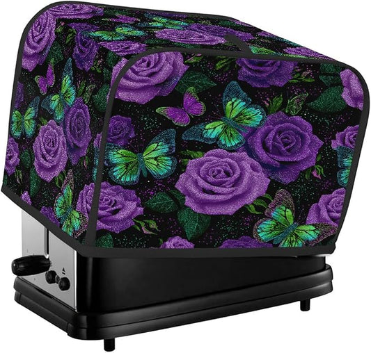 4 Slice Purple American Flower Toaster Cover Waterproof Dust Fingerprint Bread Machine Cover Washable Kitchen Appliance Protector For Home Kitchen Bakeware Table Decor Women Gifts