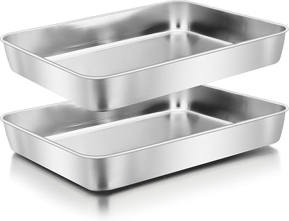 Herogo Rectangle Cake Pan Set of 2, 9 X 12 X 2 Inch Stainless Steel Baking Pan for Oven, Lasagna Brownies Casseroles Cakes Bakeware, Dishwasher Safe
